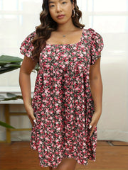 Ditsy Floral Print Square Neck Midi Dress