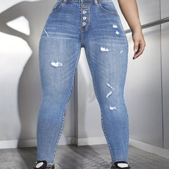 Ripped Fringe Trim Skinny Jeans