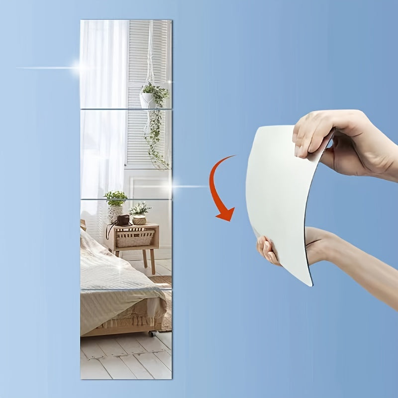Adhesive Wall Mirror Tiles for Bedroom and Home Gym Full Body Reflection