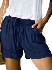 Boho Drawstring Pocket Shorts High Waist Casual Shorts
