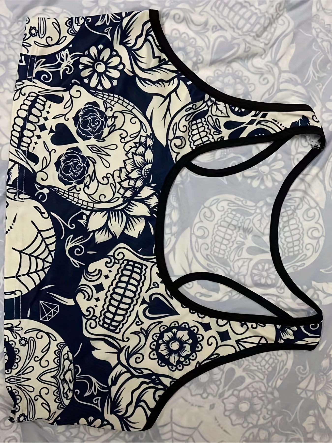 Gothic Skull Print Racer Back Sports Bra