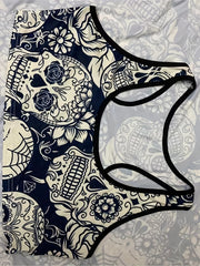 Gothic Skull Print Racer Back Sports Bra