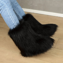Women's Fluffy Furry Mid Calf Boots Winter Snow Boots