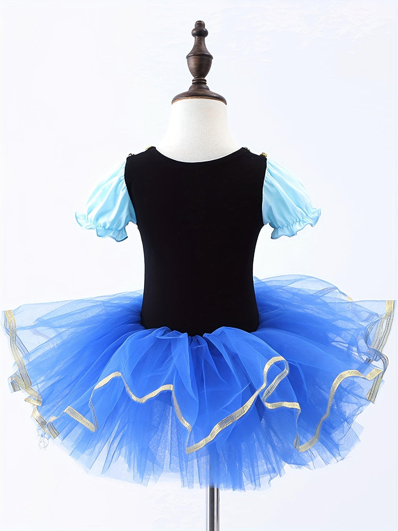 Girls Floral Embroidery Tulle Tutu Mesh Puff Sleeve Princess Ballet Dance Dress