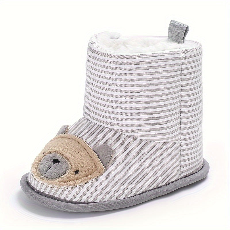 Cute Bear Baby Girl Boots Soft Warm Plus Fleece Indoor Walking