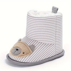 Cute Bear Baby Girl Boots Soft Warm Plus Fleece Indoor Walking