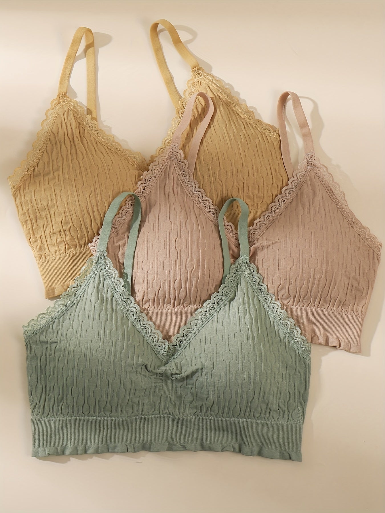 3pcs Lace Wireless Bras Comfy & Breathable Bra Women's Lingerie