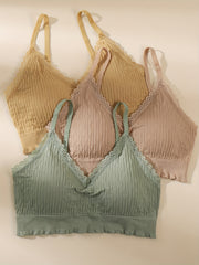 3pcs Lace Wireless Bras Comfy & Breathable Bra Women's Lingerie