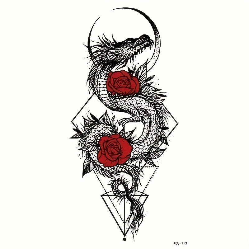 Rose & Dragon Pattern Temporary Tattoo Waterproof Long lasting Tattoo