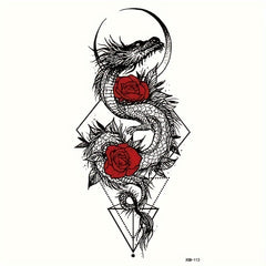 Rose & Dragon Pattern Temporary Tattoo Waterproof Long lasting Tattoo