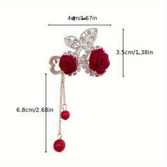 Vintage Hair Clip Cherry Rose Tassel Hair Accessory