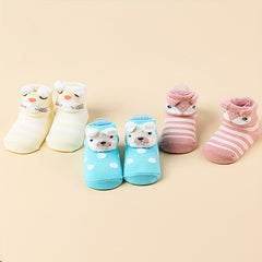 3 Pairs Baby Girls Cartoon Animal Non Slip Floor Socks