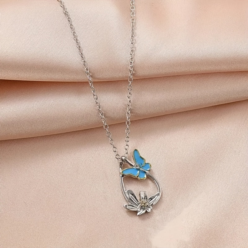 Butterfly & Flower Pendant Necklace Jewelry Gift for Girls