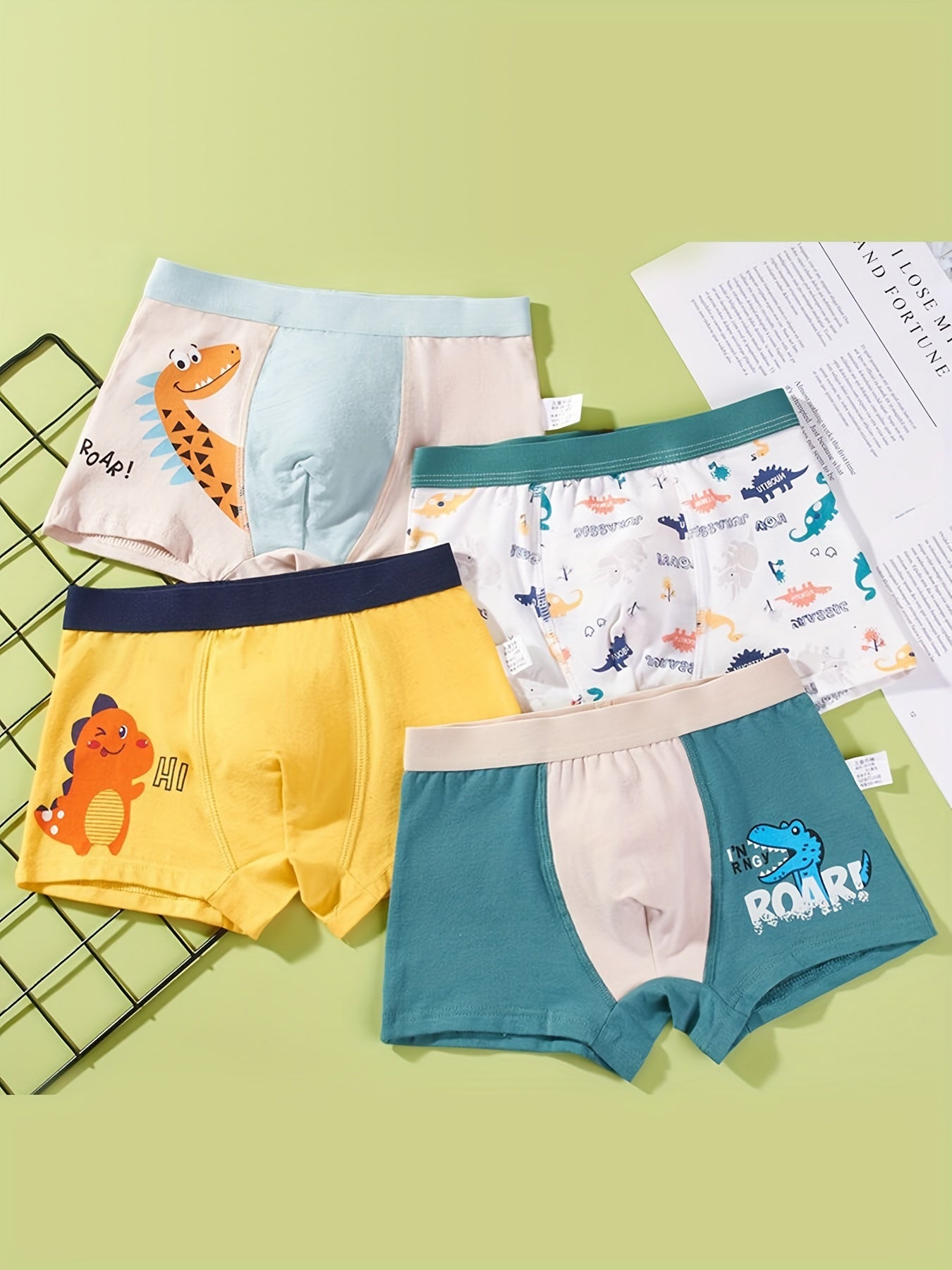 4pcs Boys Dinosaur Boxer Briefs Soft Breathable Underwear