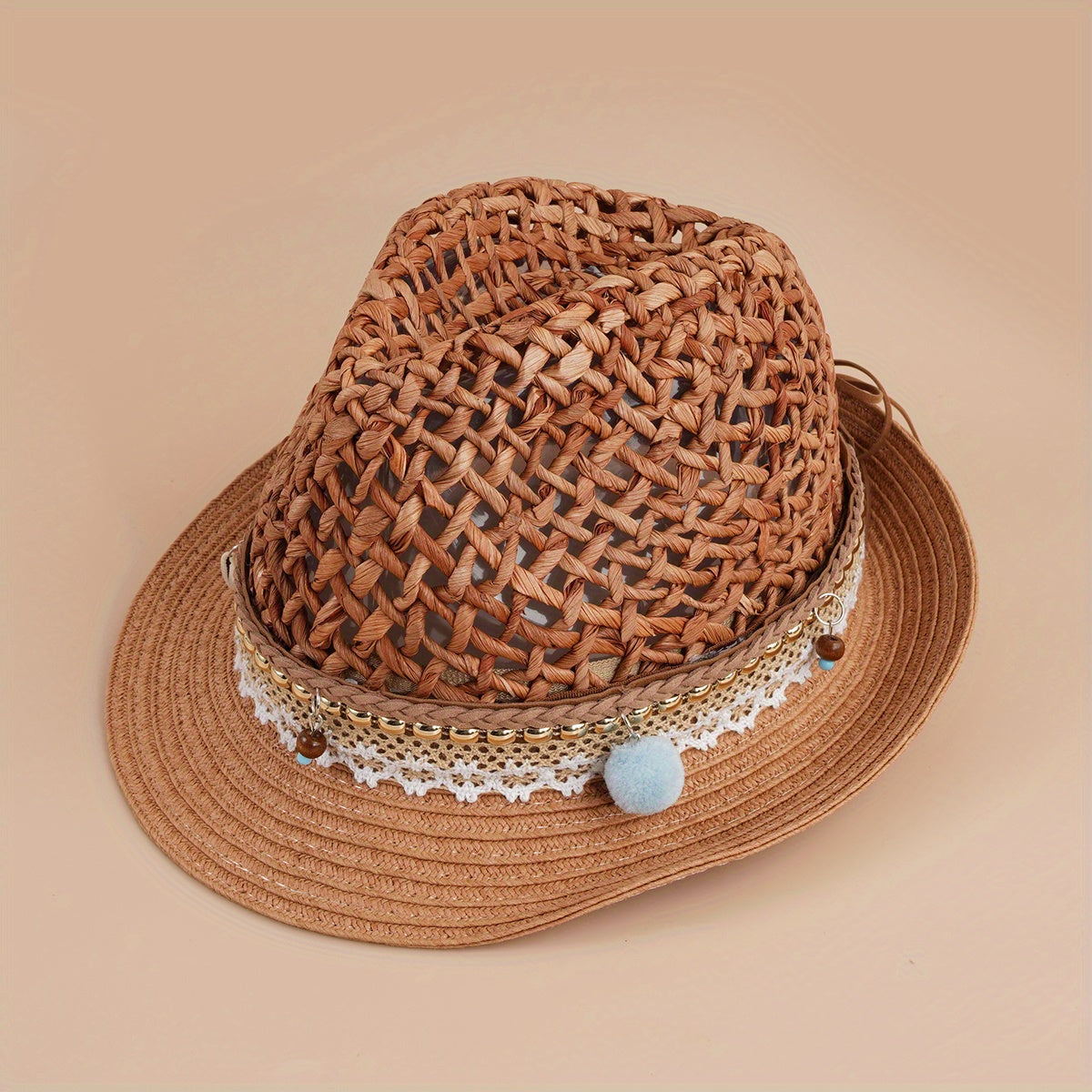 Vintage Jazz Fedora Cap Boho Straw Sun Hat