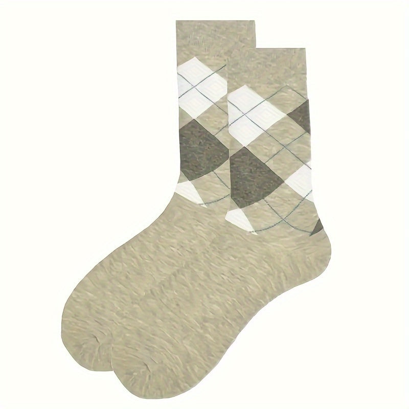 5 Pairs Men's Thermal Checkered Crew Socks Nylon Cotton Blend