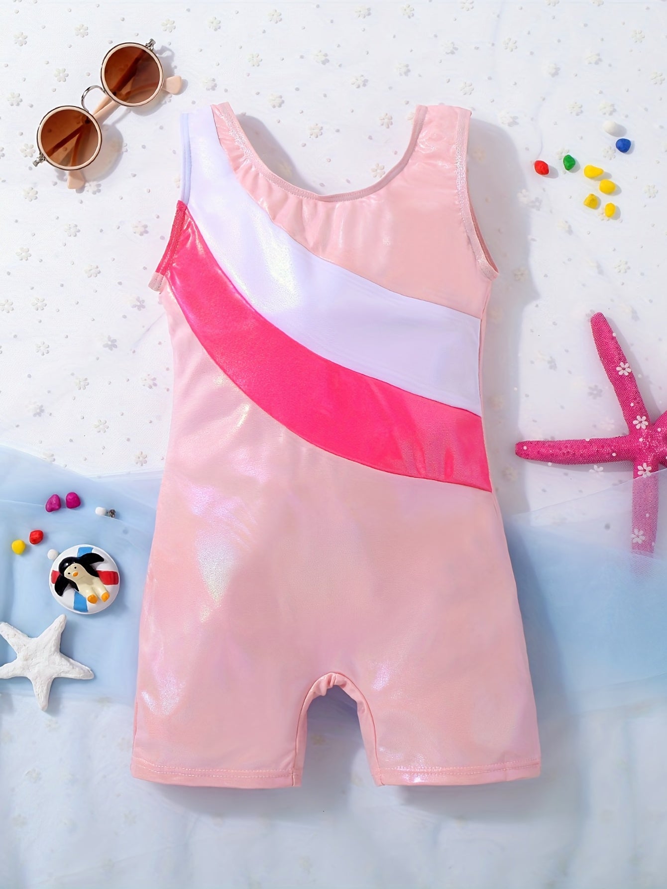 Girls Star Print One Piece Swimsuit Sleeveless Tank Top Shorts