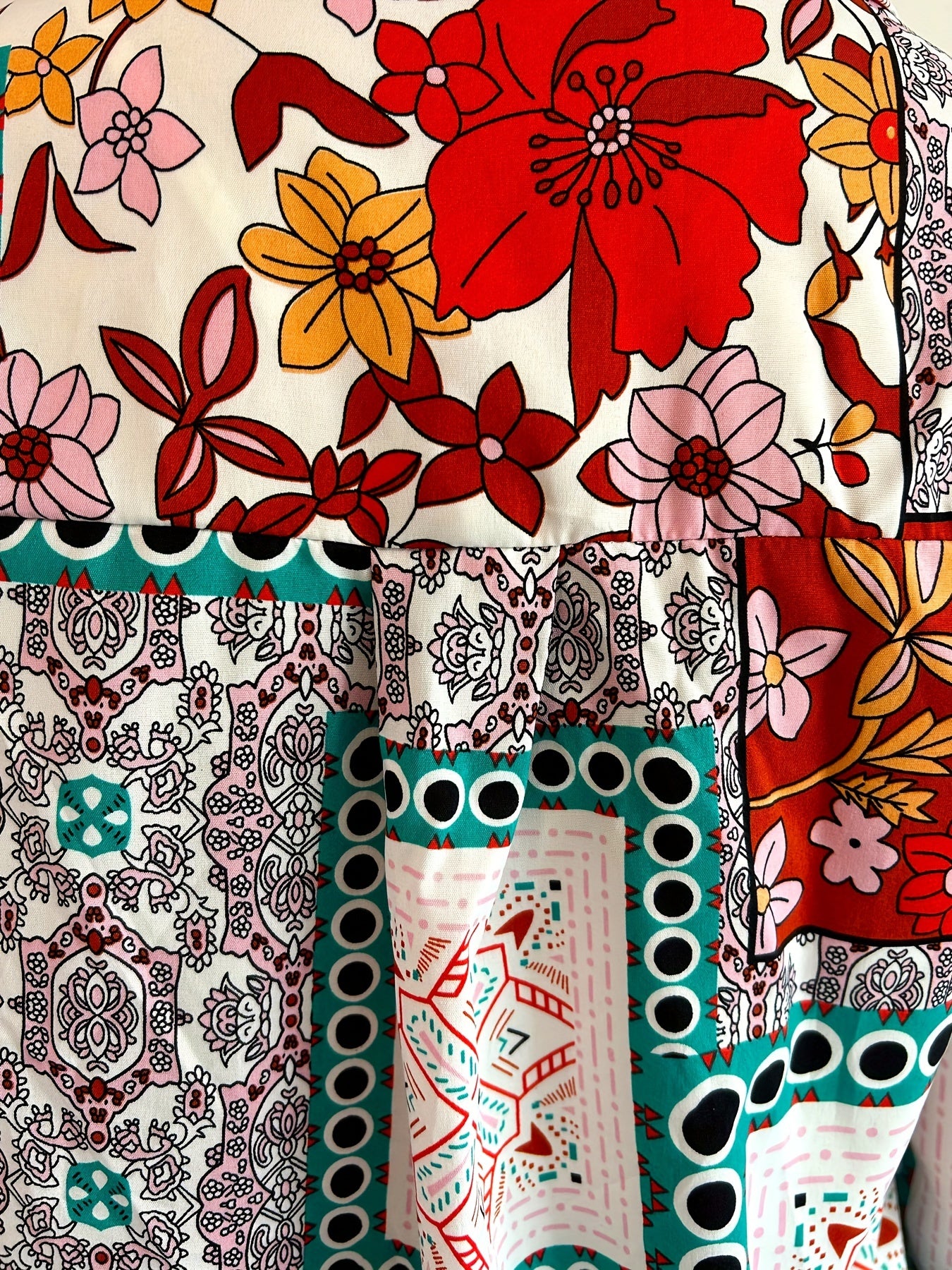 Casual Blouse Women's Plus Scarf & Floral Print Button Up