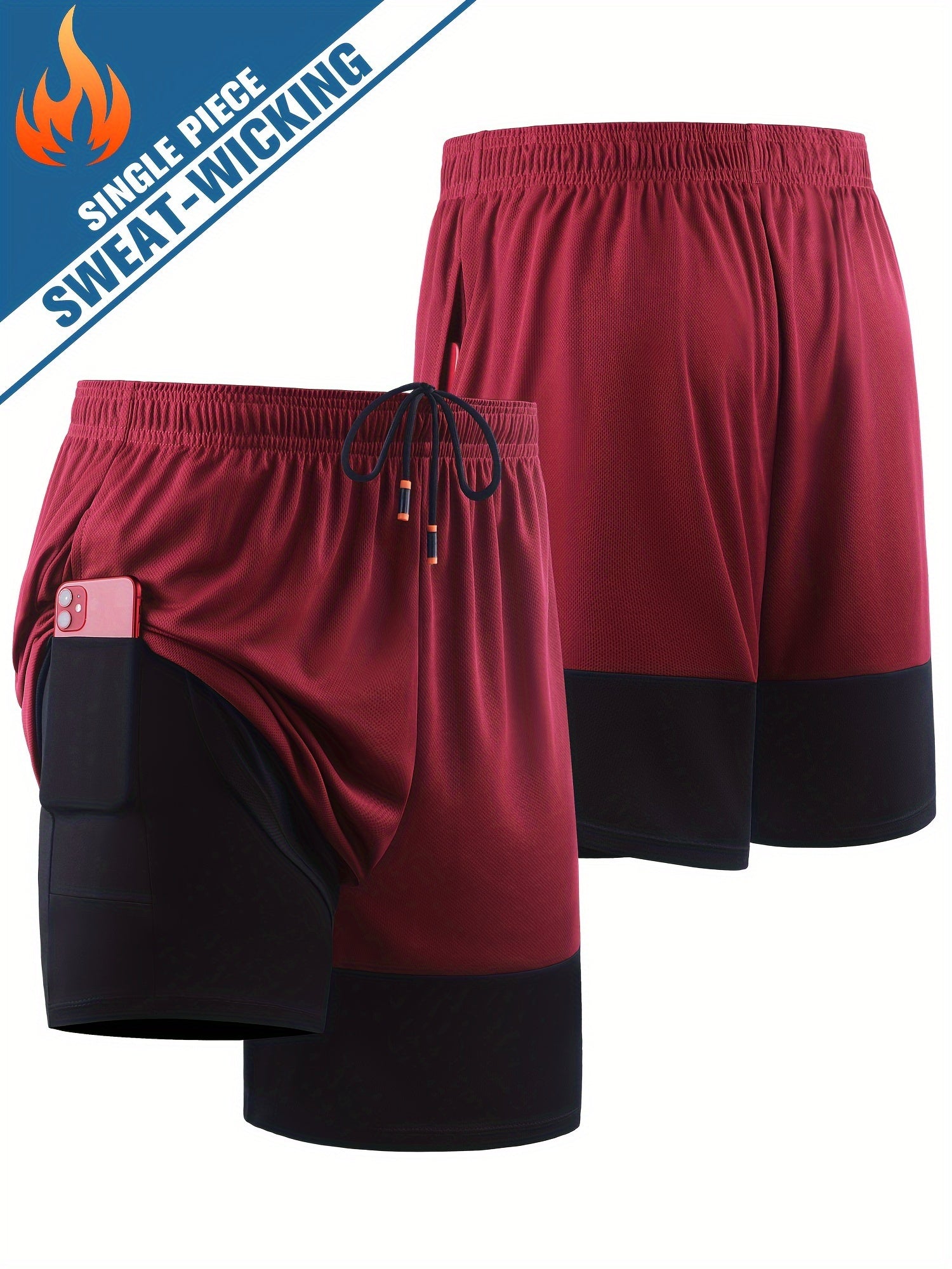 Men's 2 in 1 Shorts Active Stretch Breathable Drawstring Shorts
