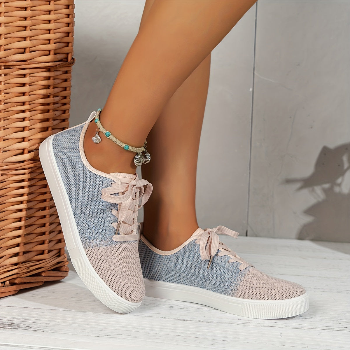 Women's Breathable Knit Sneakers Casual Lace Up Outdoor Shoes