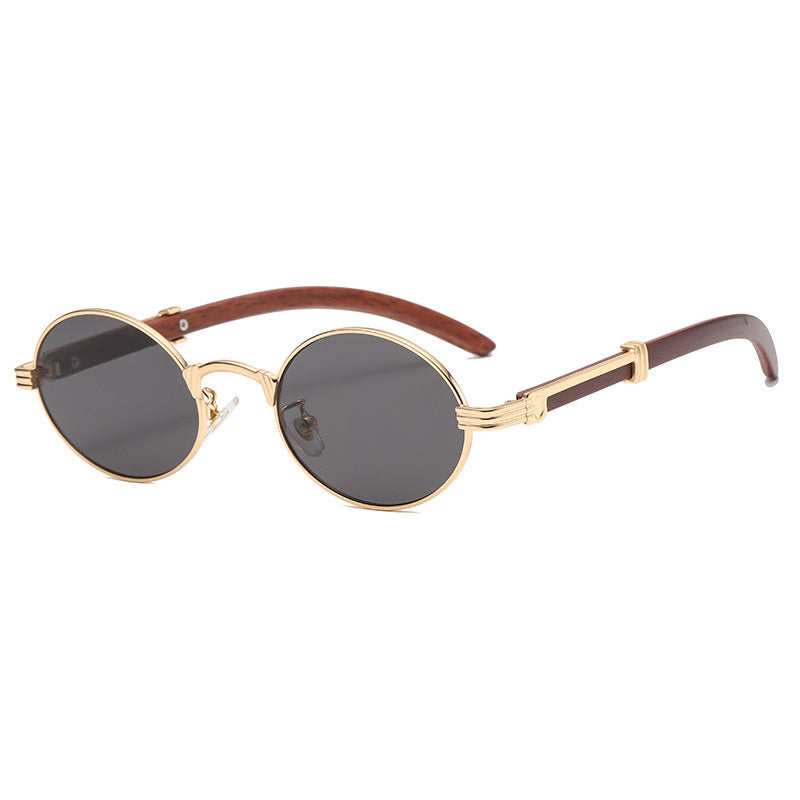 Retro Round Oval Sunglasses Men Wooden Shades