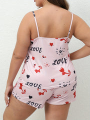 Flower & Letter Print Lace Cami Top & Shorts Pajama Set