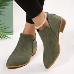 Chunky Heel Ankle Boots Zipper Retro Short Boots