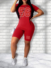 Casual Two Piece Set Short Sleeve Tee & Slim Shorts, Women's Outfit