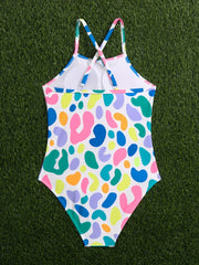 Girls Graffiti Swimwear Suspenders Beach Swimsuit