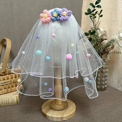 Colorful Pom Pom Ball Birthday Party Veil Headpiece