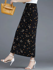 Graphic Print Split Skirt Bodycon High Waist Skirt