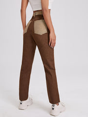 Colorblock High Waist Straight Jeans High Rise Loose Fit Denim Pan