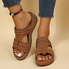 Women's Retro Low Wedge Slippers - Open Toe Arch Support
