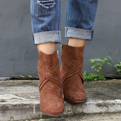 Women's Cross Strap Heeled Ankle Boots