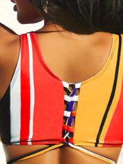 Boho Bikini Set Striped Print Tie Front Swimsuit