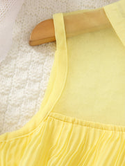 Girls Mesh Neck Layered Stitching Tank Dress For Summer