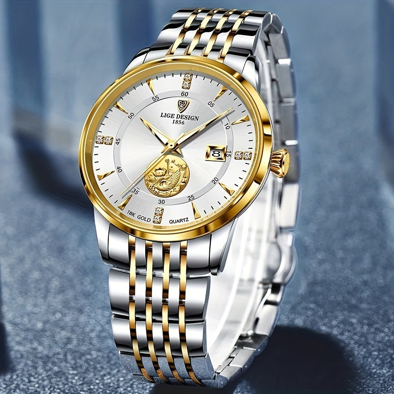 LIGE Business Men Watches Stainless Steel Waterproof Quartz Wristwatch