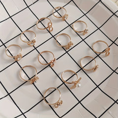 5pcs Kids Bow Heart Adjustable Alloy Golden Hollow Out Ring