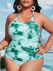 Women's Plus Tie Dye Criss Cross Scoop Neck One Piece Cami Swimsuit