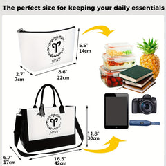 Pattern Tote Bag Zipper Canvas Storage Bag for Travel Fitness Sports
