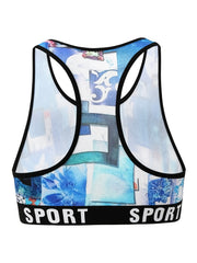Sporty Sea Print Tape Racer Back Plus Size Bra