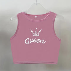 Queen Print Crop Tank Top Sleeveless Sexy Casual Top