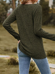 Casual Ribbed Long Sleeve Square Neck Jumper