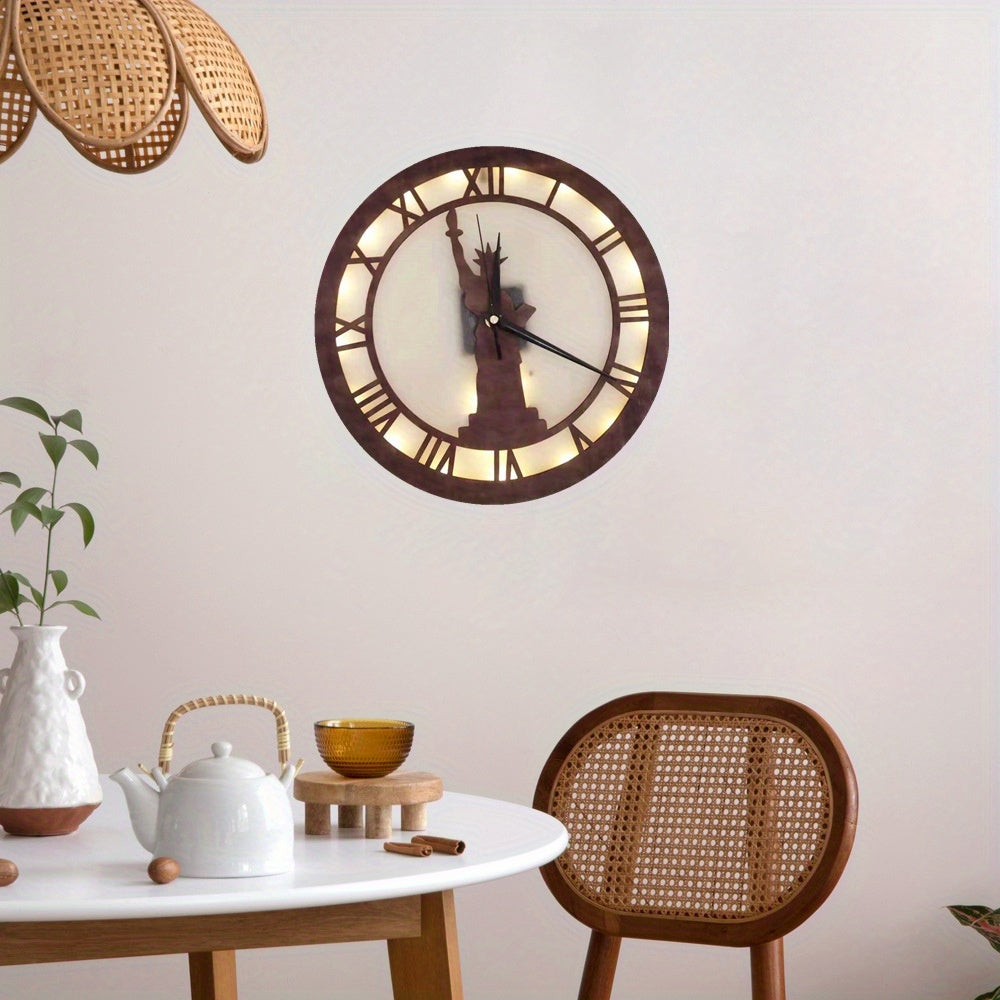 Voice Control Goddess Shape Wooden Clock LED Retro Wood Decor