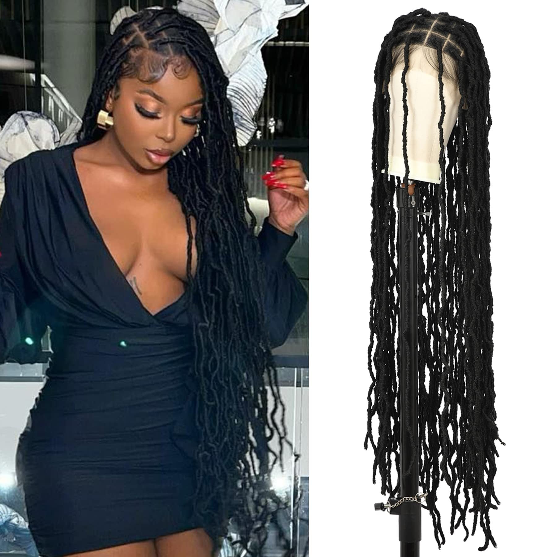 6 Cm Full Double Lace Front Square Knotless Locs Braided Wigs For Women