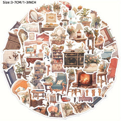 50pcs Retro Furniture Series Graffiti Stickers for DIY, Guitar, Skateboard