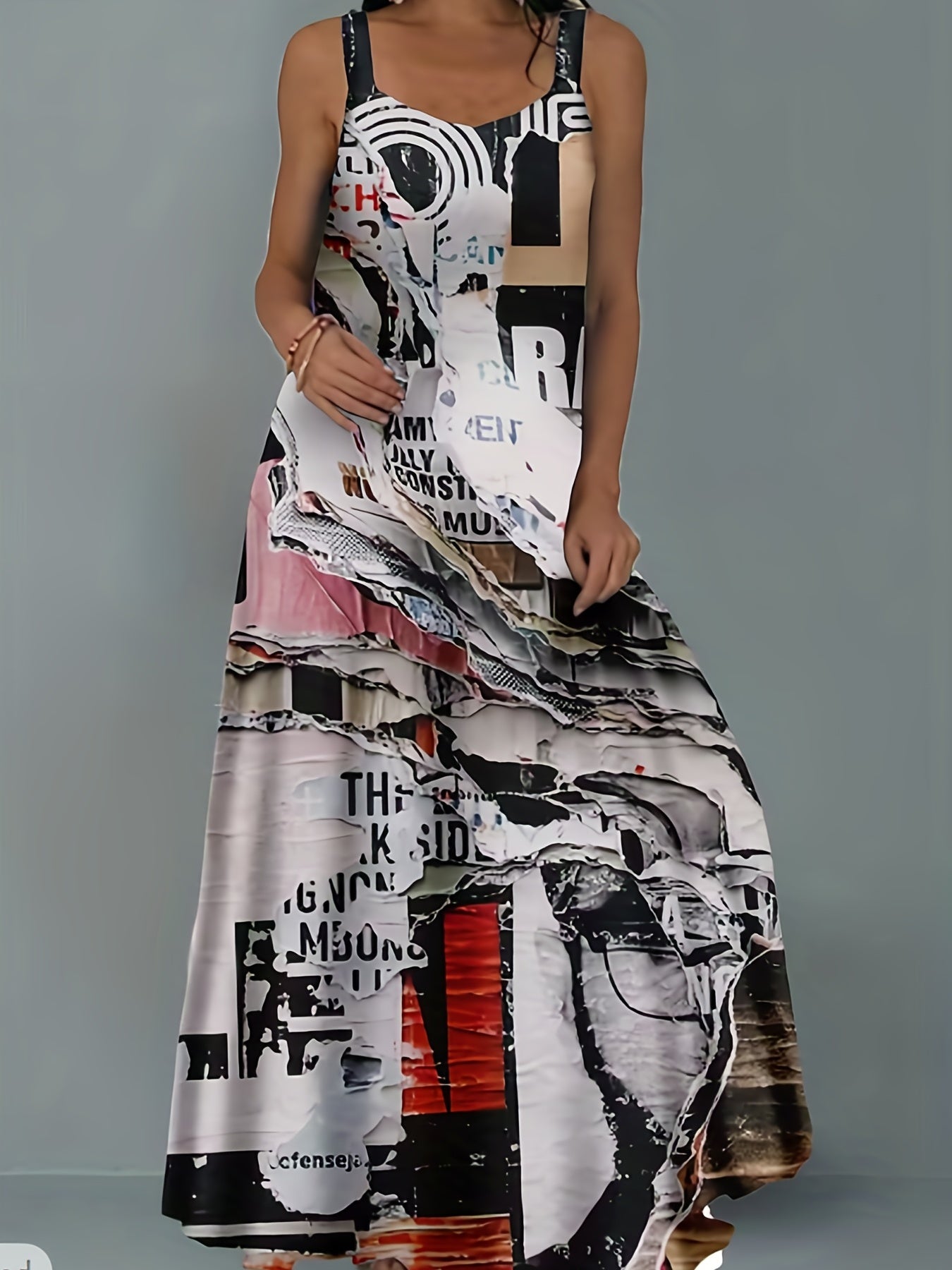 Casual Dress Random Print Round Neck High Stretch Tank Ma