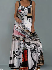 Casual Dress Random Print Round Neck High Stretch Tank Ma