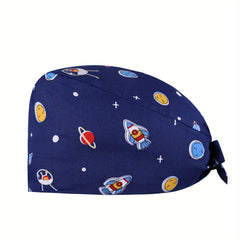 Cartoon Print Working Hats With Sweatband Animal Pattern Scrub Caps Nurse Hat