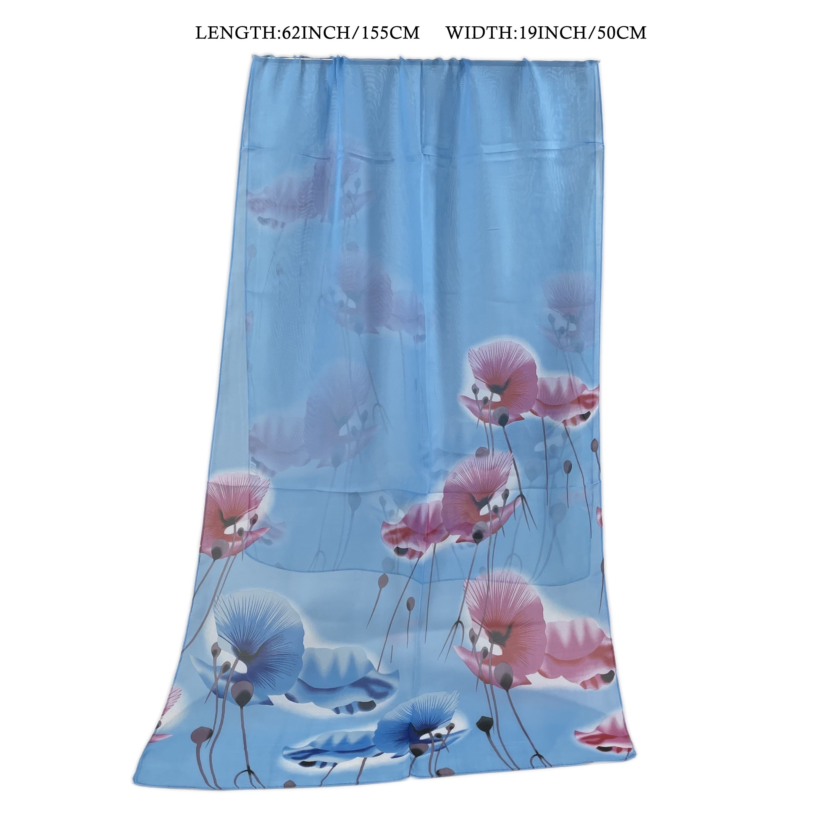 Lotus Print Chiffon Scarf Gradient Thin Gauze Shawl Windproof Head Wrap